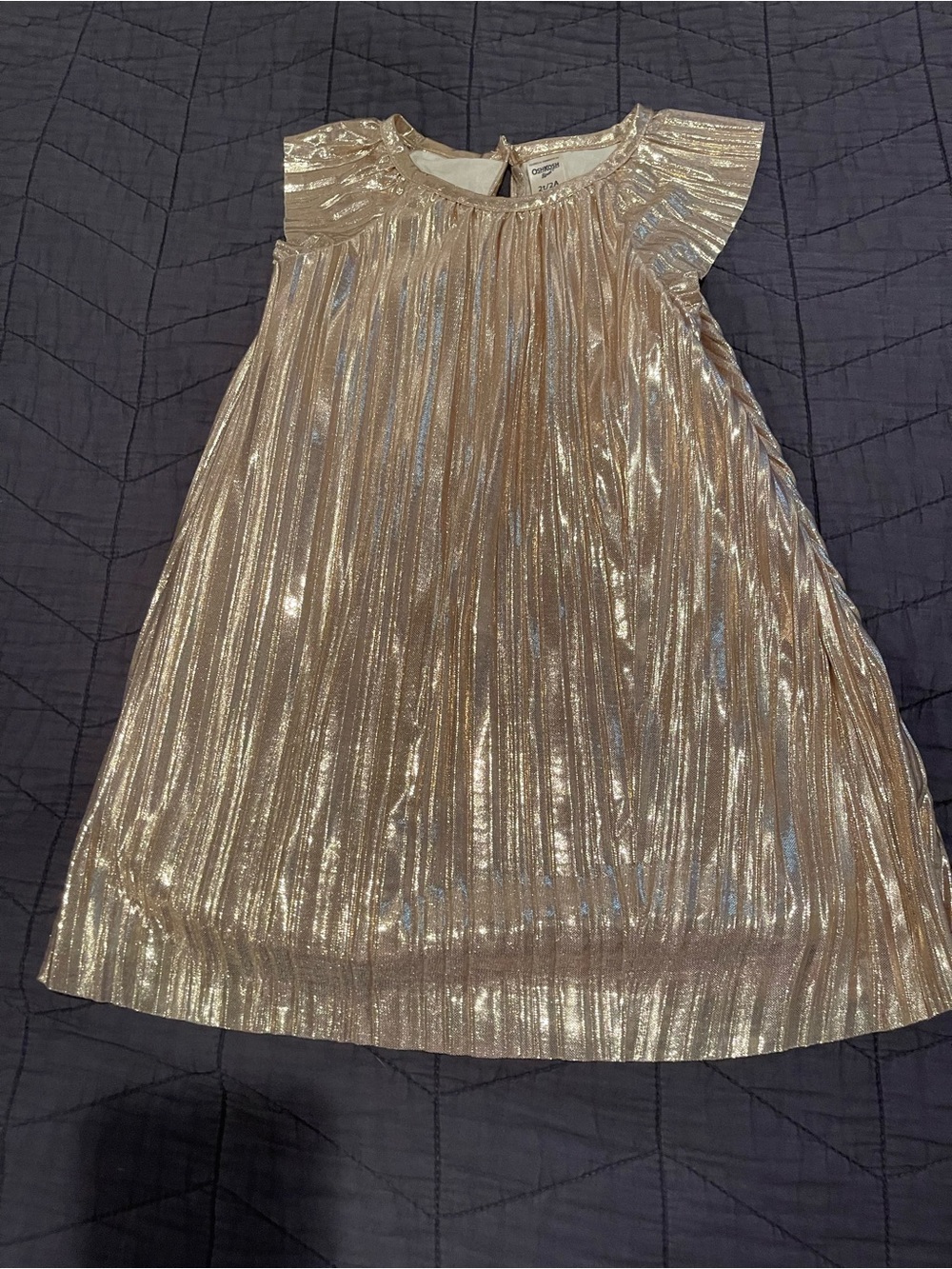OshKosh B'gosh Metallic Gold Pleated Flutter-Sleeve Dress
